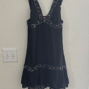 Vintage BCBG Black Sleeveless Dress with Embellished Silver Accents